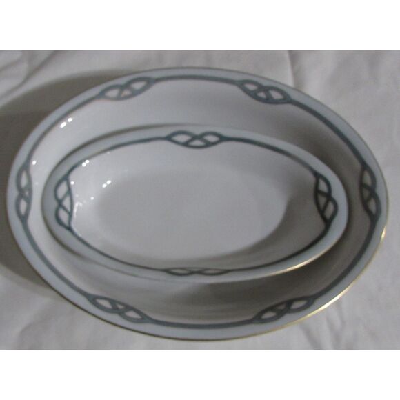 Nippon Meito hand painted China set of 2 oval serving bowls gold trim Helena - Picture 1 of 7